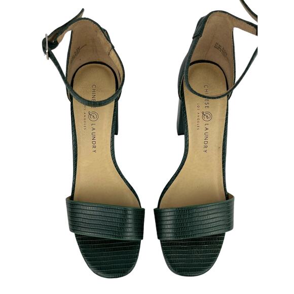 CHINESE LAUNDRY OPEN TOE ANKLE STRAP GREEN CROCODILE EMBOSSED SANDAL HEELS - Picture 3 of 8